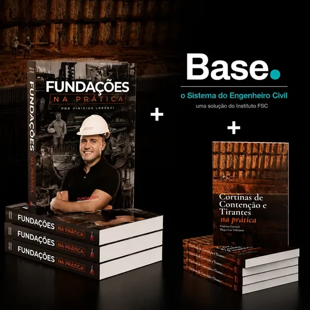 Livros Fundações na Prática e Cortinas de Contenção e Tirantes na Prática, com a plataforma Base inclusa